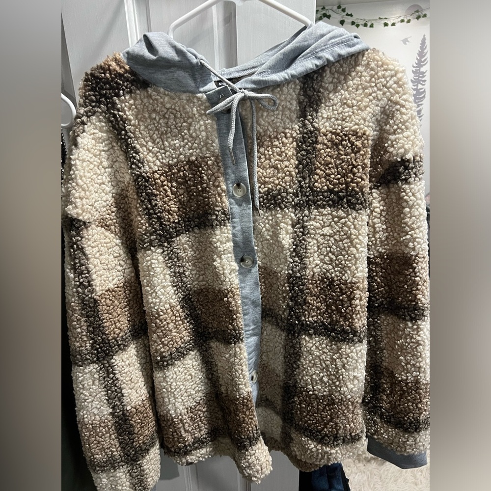 SHEIN Gray and Brown Plaid Jacket